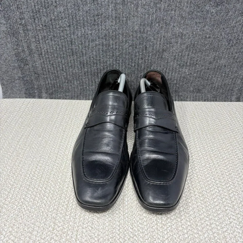 Hugo Boss Black Leather Penny Loafers Slip On Oxfords Dress Shoes Mens 10.5 US